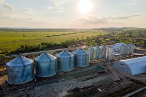 Aerial View Industrial Grain Bin Silos